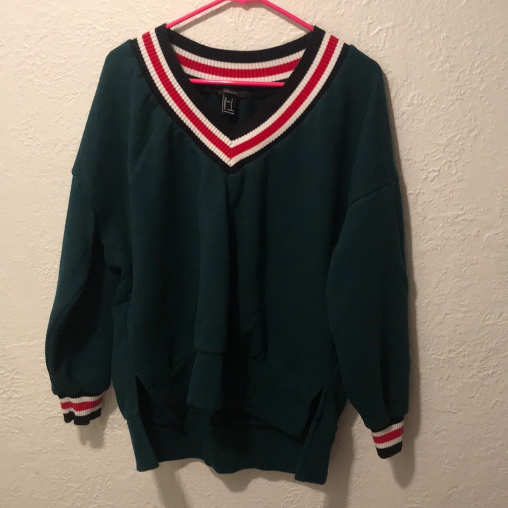 Forever 21 - Green Sweatshirt with Striped Collar
